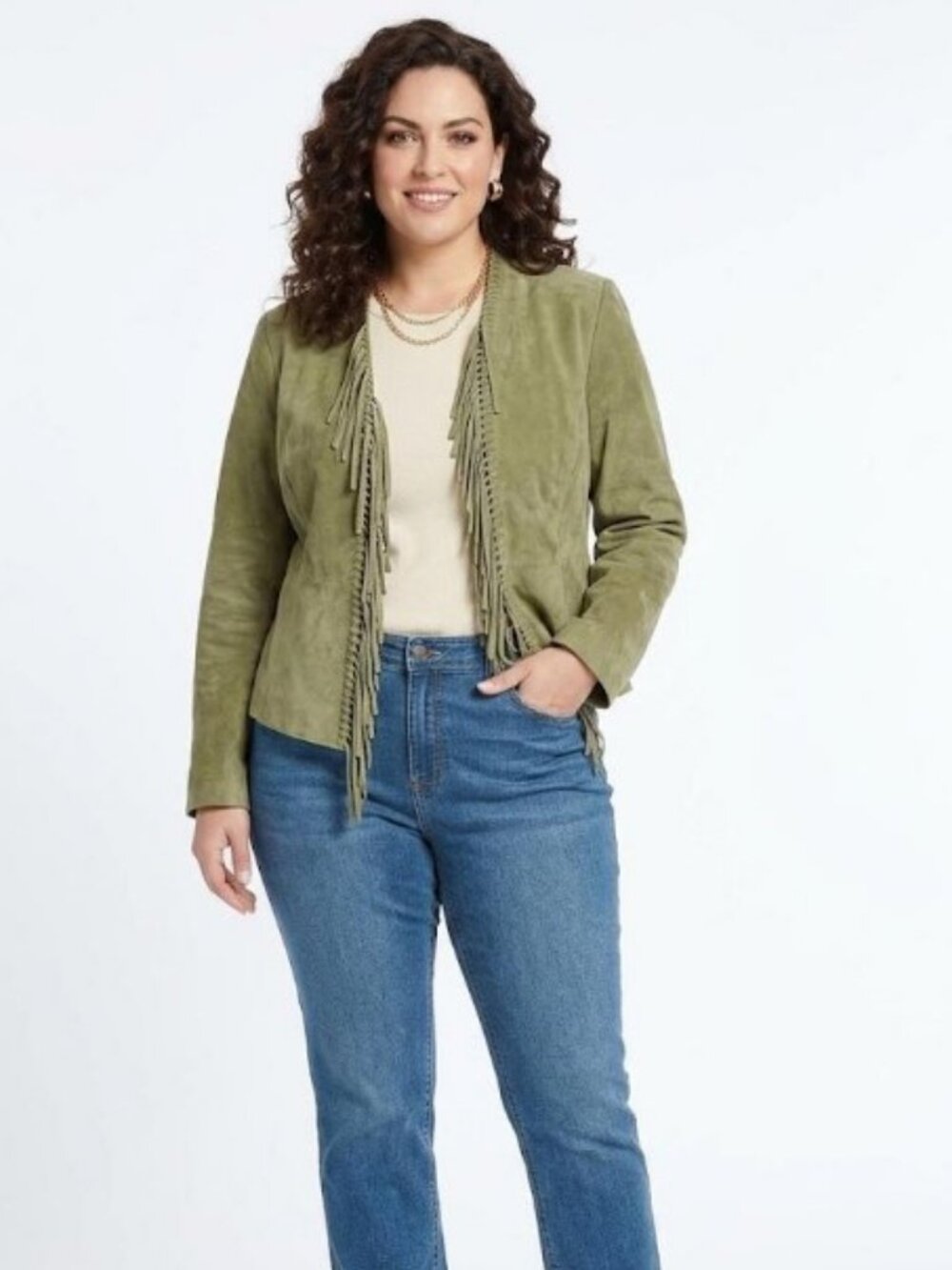 Dialogue Lime Green Fringe Leather Jacket